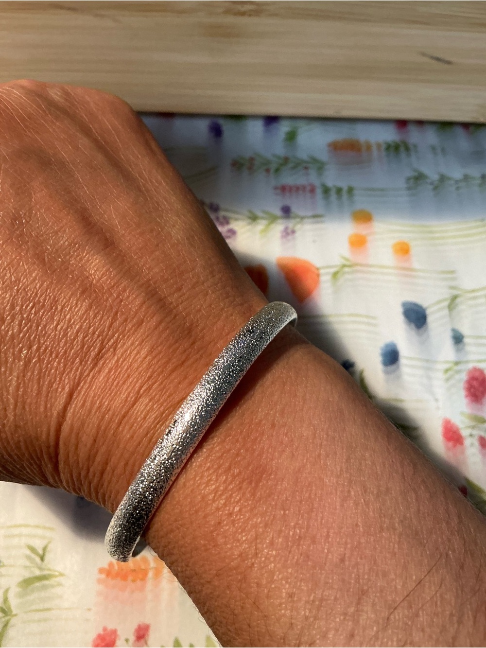 2386 -Solid 999.9 Ultra Pure Fine Silver Frosted Stardust Cuff Bangle Bracelet - Picture 2 of 7